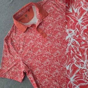 Graham Luxe Men's Polo Shirt XL Coral Floral Print Short Sleeve